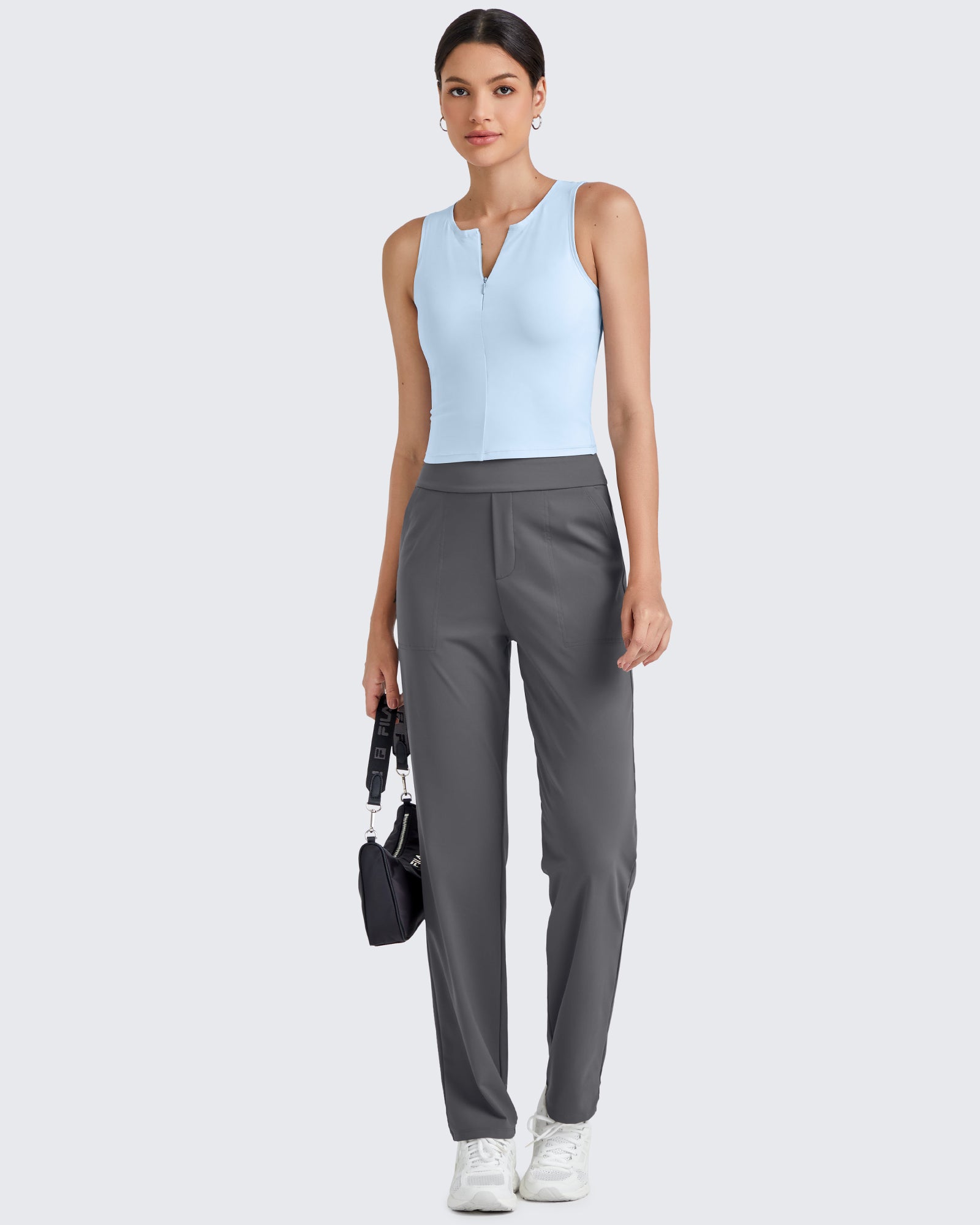 G4Free Activewear BareFeel Half Zip Cropped Workout Tank Tops 