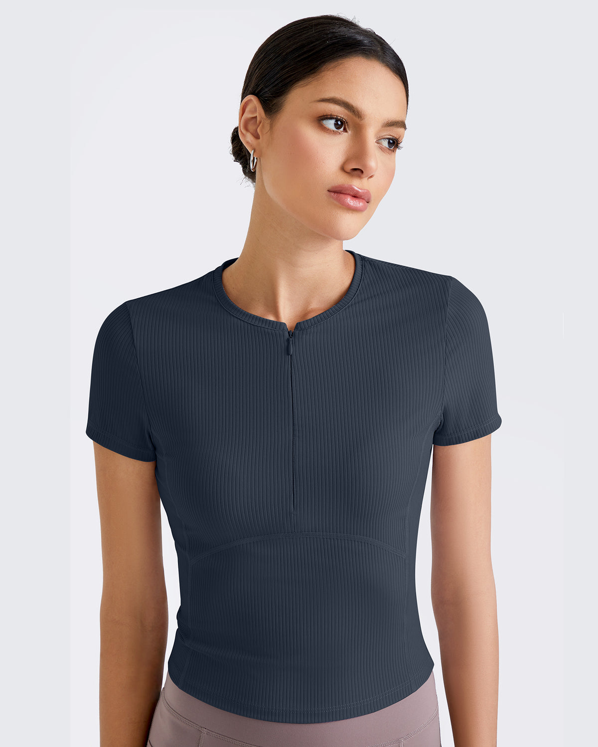 G4Free Activewear - Ribbed Half Zip Slim Work Out Short Sleeve -GF25K332AA-S-GF25K332AB-M-GF25K332AC-L-GF25K332AD-XL-GF25K332AF-XS