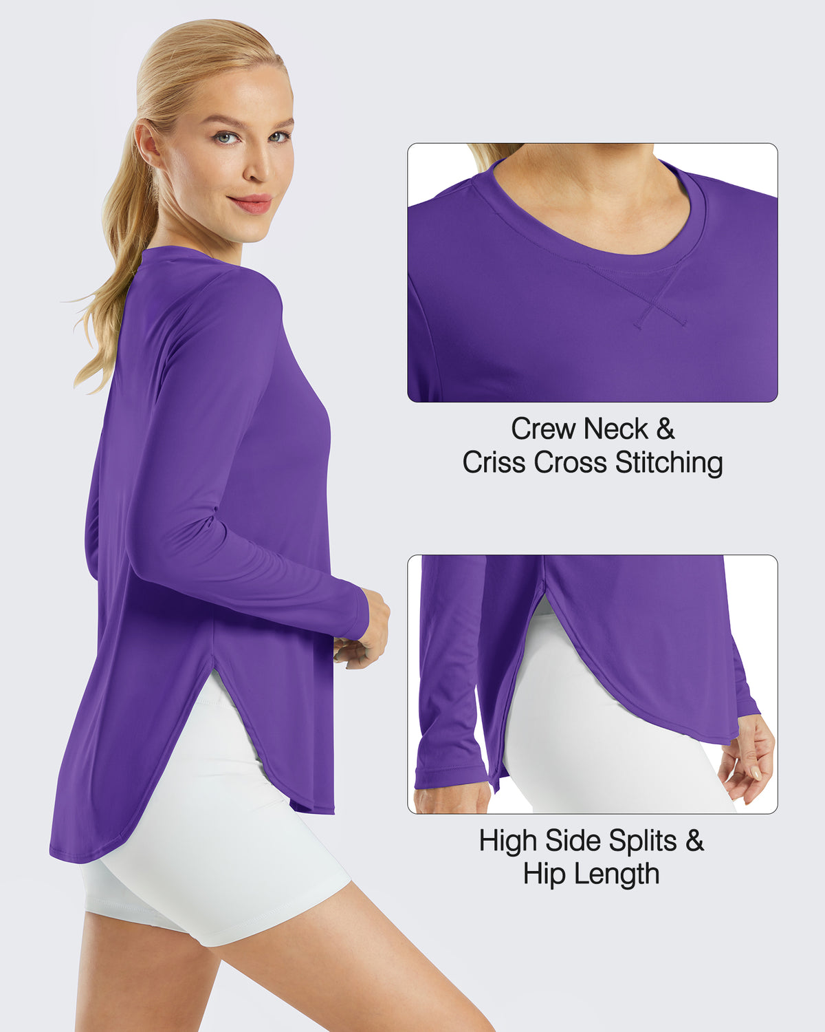 G4Free Activewear Scoop Neck UV Sun Workout Long Sleeve 