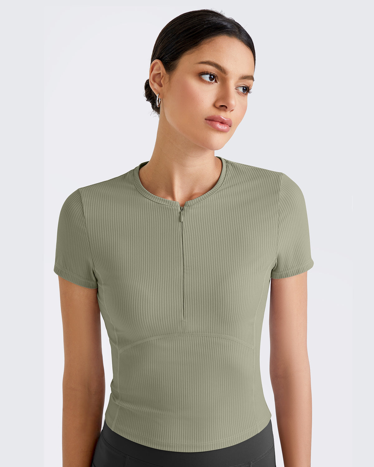 G4free Ribbed Half Zip Slim Work Out Short Sleeve  