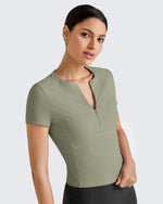 G4free Ribbed Half Zip Slim Work Out Short Sleeve  