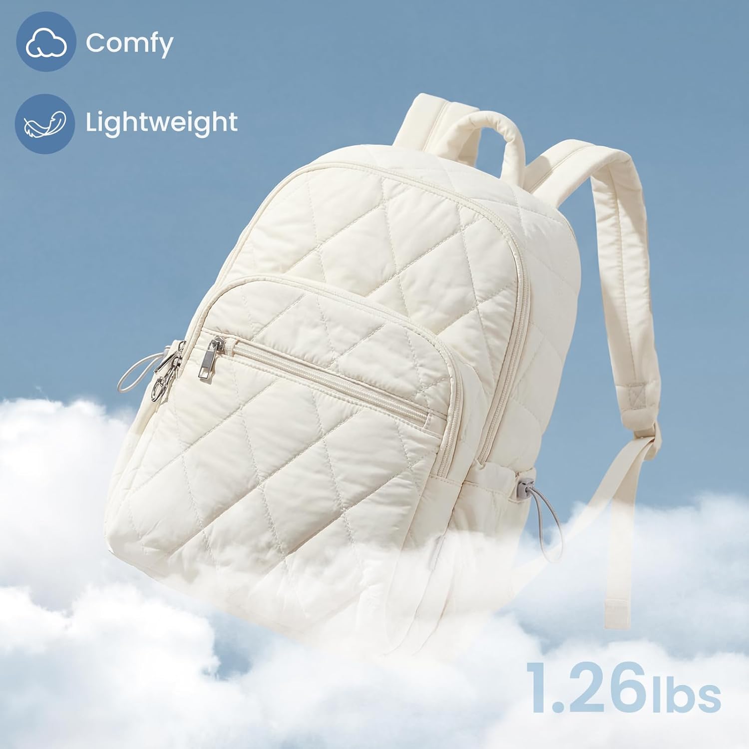 G4Free Small Backpack for Women Puffer Quilted Casual Daypack with Anti-theft Buckle Travel Work(Beige)