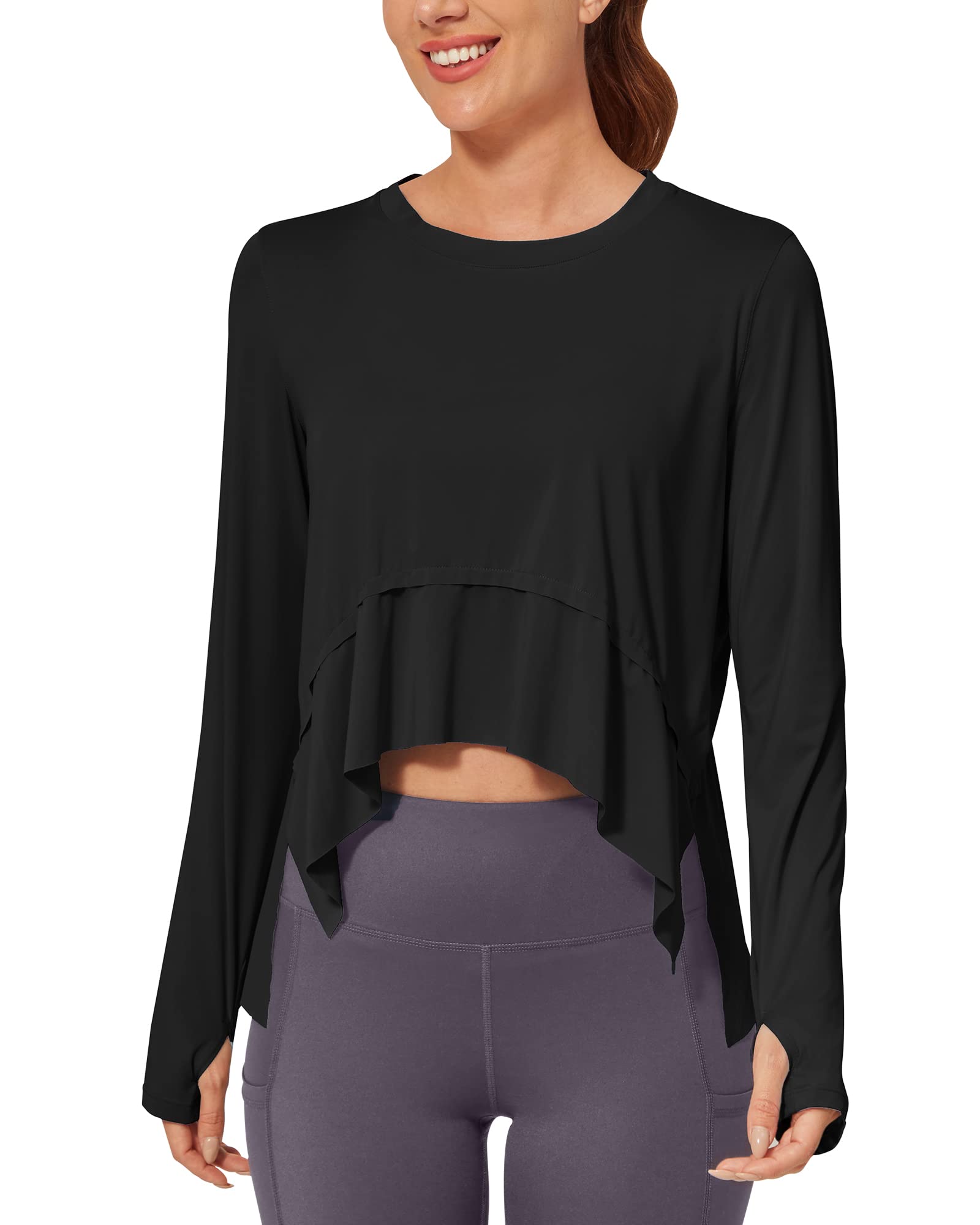 G4Free Activewear Loose Ruffle Long Sleeve Workout Shirts