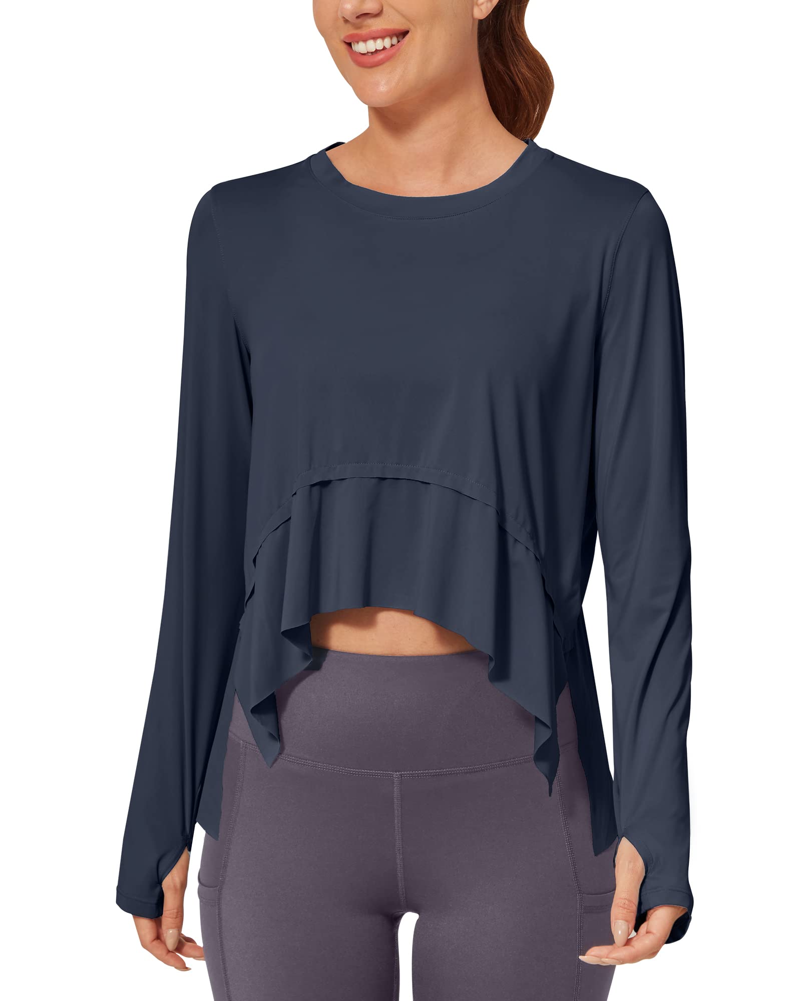 G4Free Activewear Loose Ruffle Long Sleeve Workout Shirts