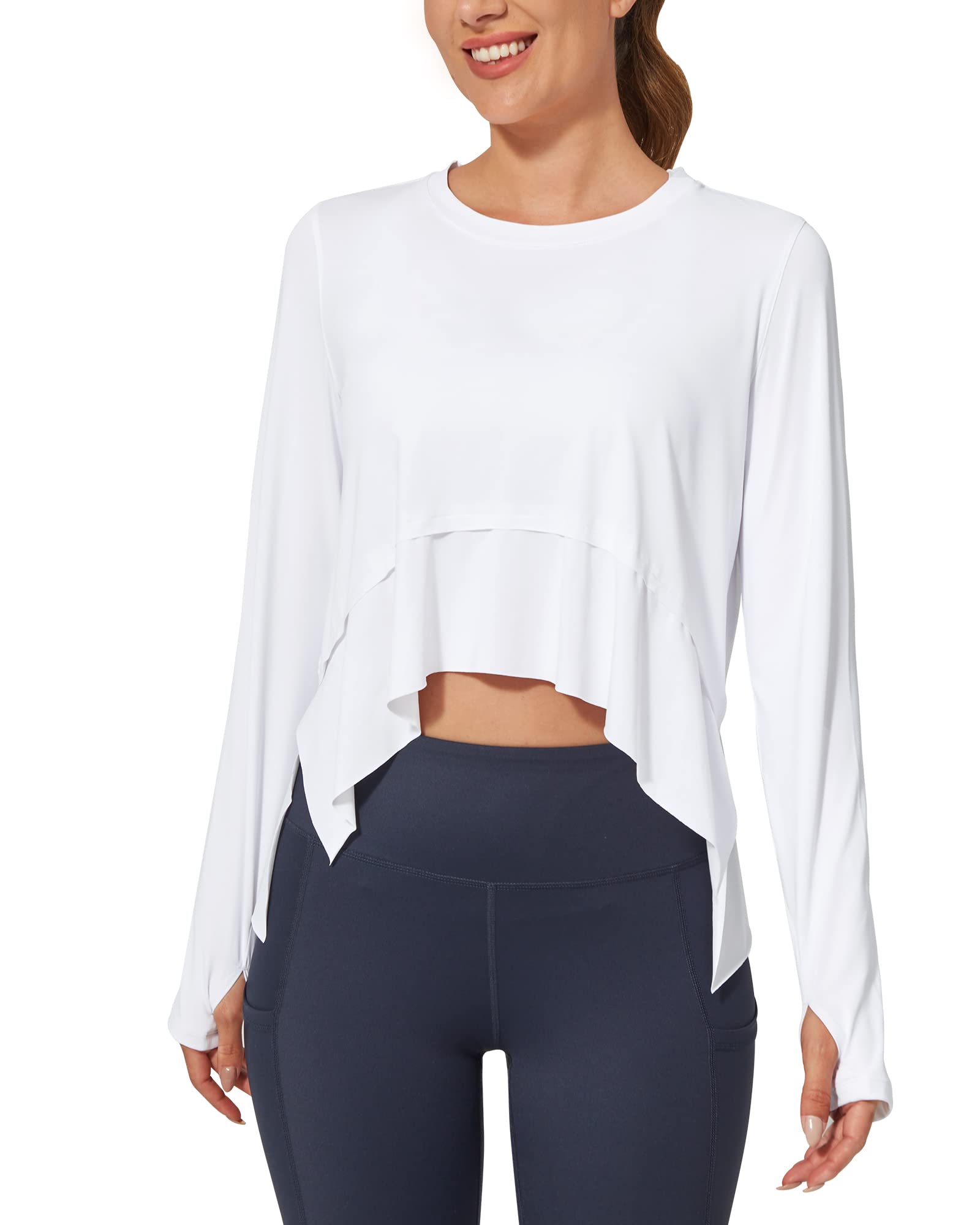 G4Free Activewear Loose Ruffle Long Sleeve Workout Shirts