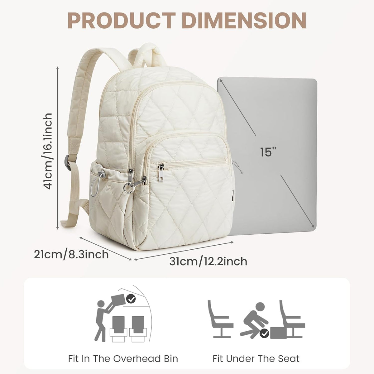G4Free Small Backpack for Women Puffer Quilted Casual Daypack with Anti-theft Buckle Travel Work(Beige)