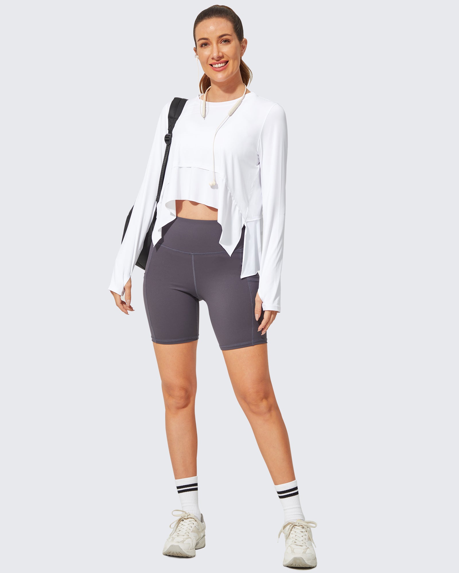G4Free Activewear Loose Ruffle Long Sleeve Workout Shirts