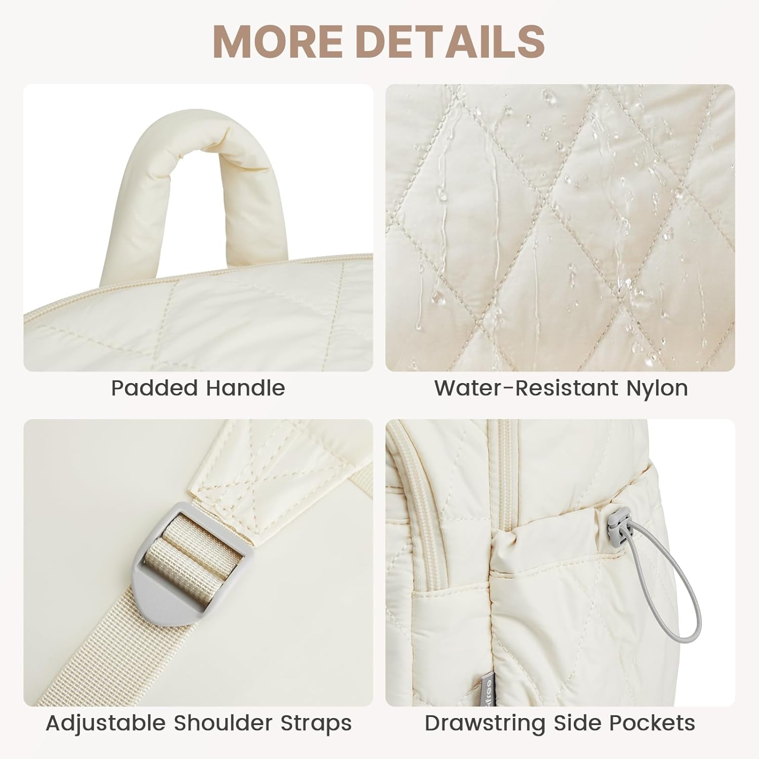 G4Free Small Backpack for Women Puffer Quilted Casual Daypack with Anti-theft Buckle Travel Work(Beige)