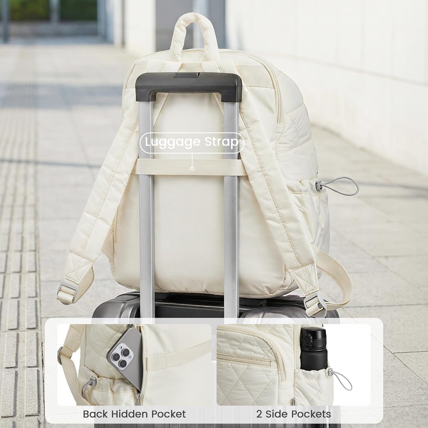 G4Free Small Backpack for Women Puffer Quilted Casual Daypack with Anti-theft Buckle Travel Work(Beige)