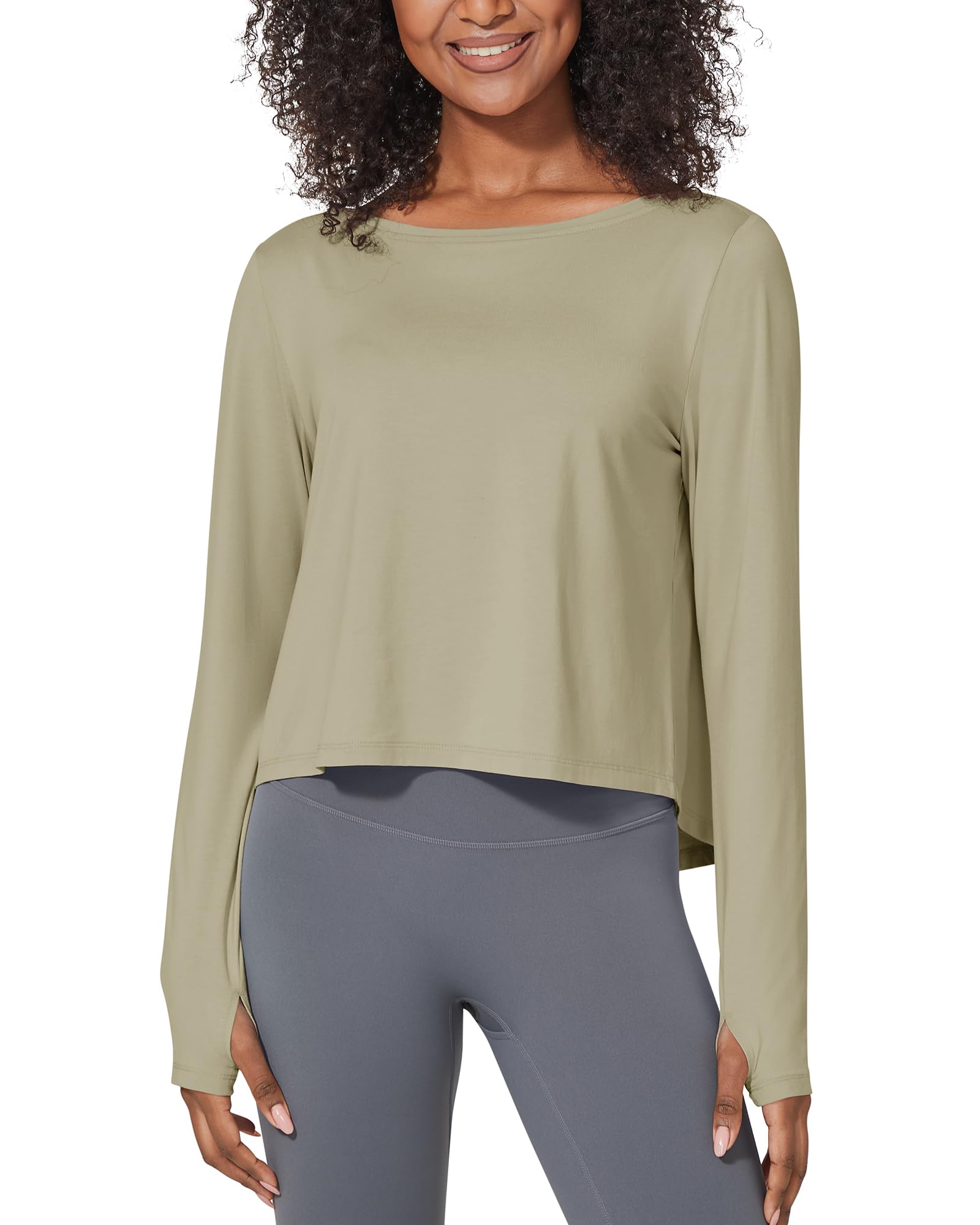 G4Free Activewear Boatneck Crop Workout Long Sleeve