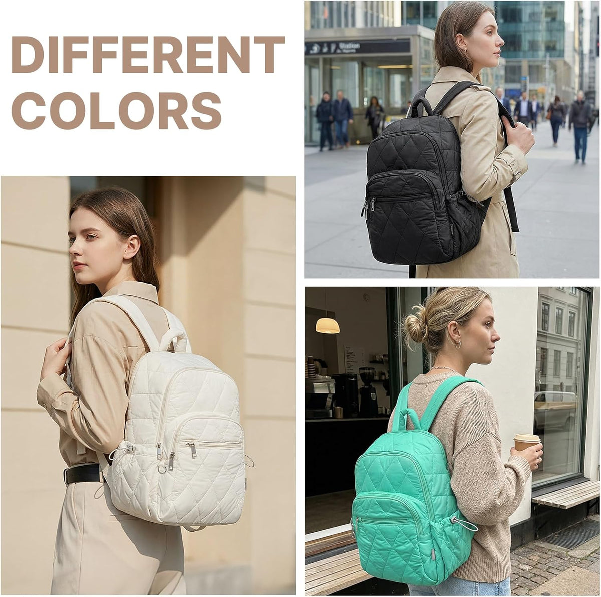 G4Free Small Backpack for Women Puffer Quilted Casual Daypack with Anti-theft Buckle Travel Work(Beige)