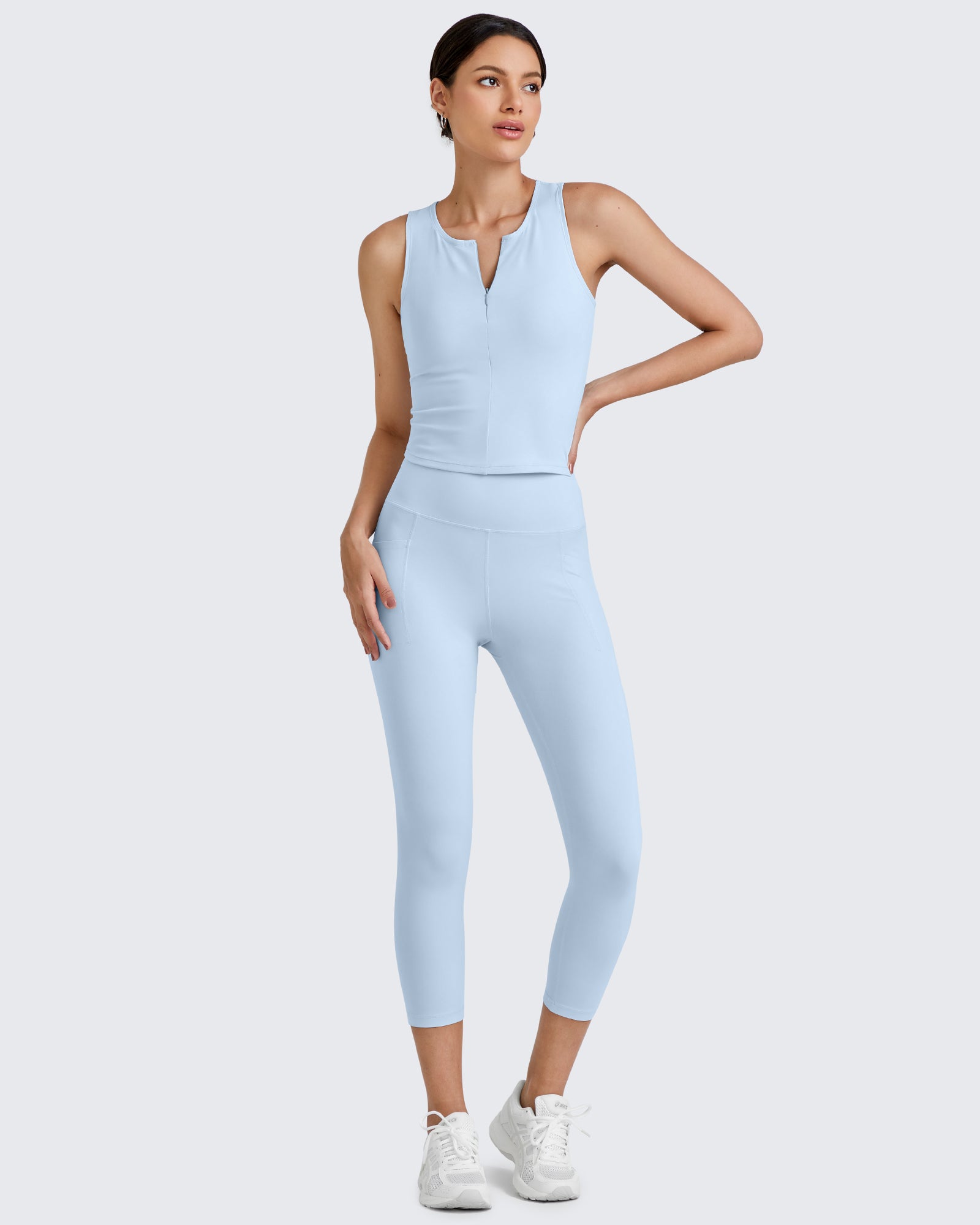 G4Free Activewear BareFeel Half Zip Cropped Workout Tank Tops 