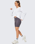 G4Free Activewear Loose Ruffle Long Sleeve Workout Shirts