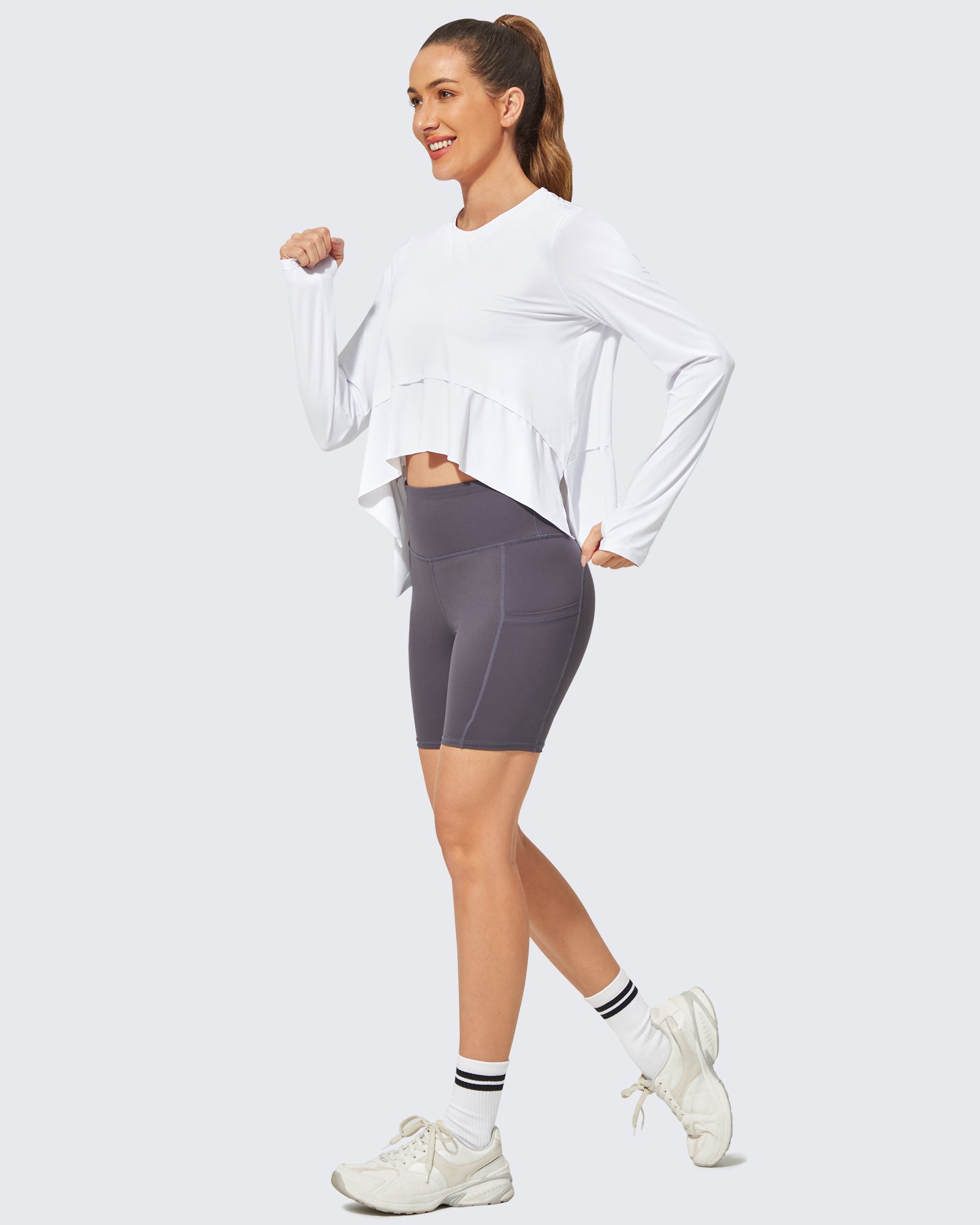 G4Free Activewear Loose Ruffle Long Sleeve Workout Shirts