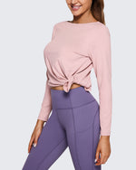 G4Free Activewear - Loose Scoop Neck Long Sleeve Daily Casual Shirts Tops -GF23B160BA-S-GF23B160BB-M-GF23B160BC-L-GF23B160BD-XL-GF23B160BE-XXL