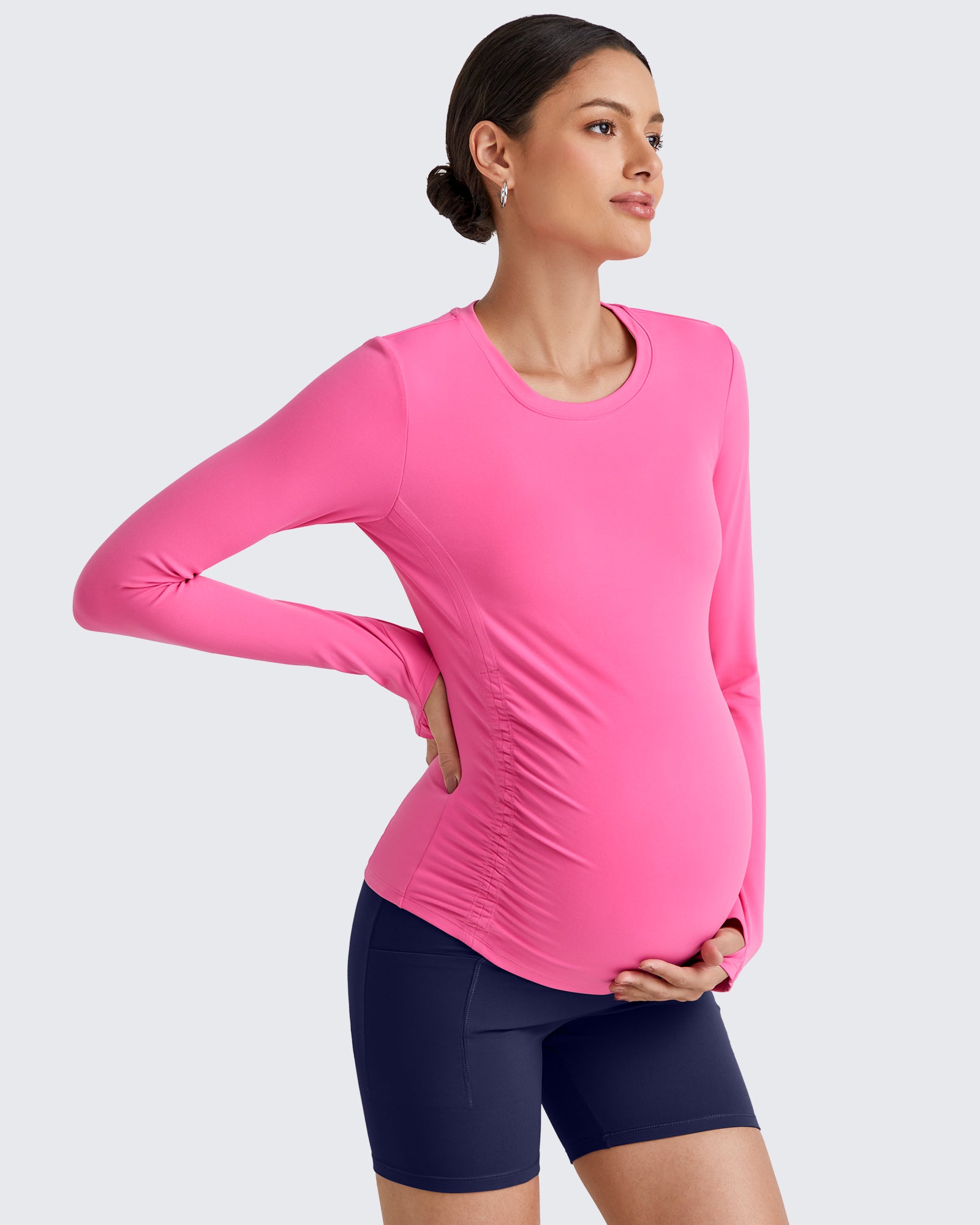G4Free - BareFeel Crew Neck Ruches Maternity Long Sleeve -GF25BY380CA-S-GF25BY380CB-M-GF25BY380CC-L-GF25BY380CD-XL-GF25BY380CE-XXL