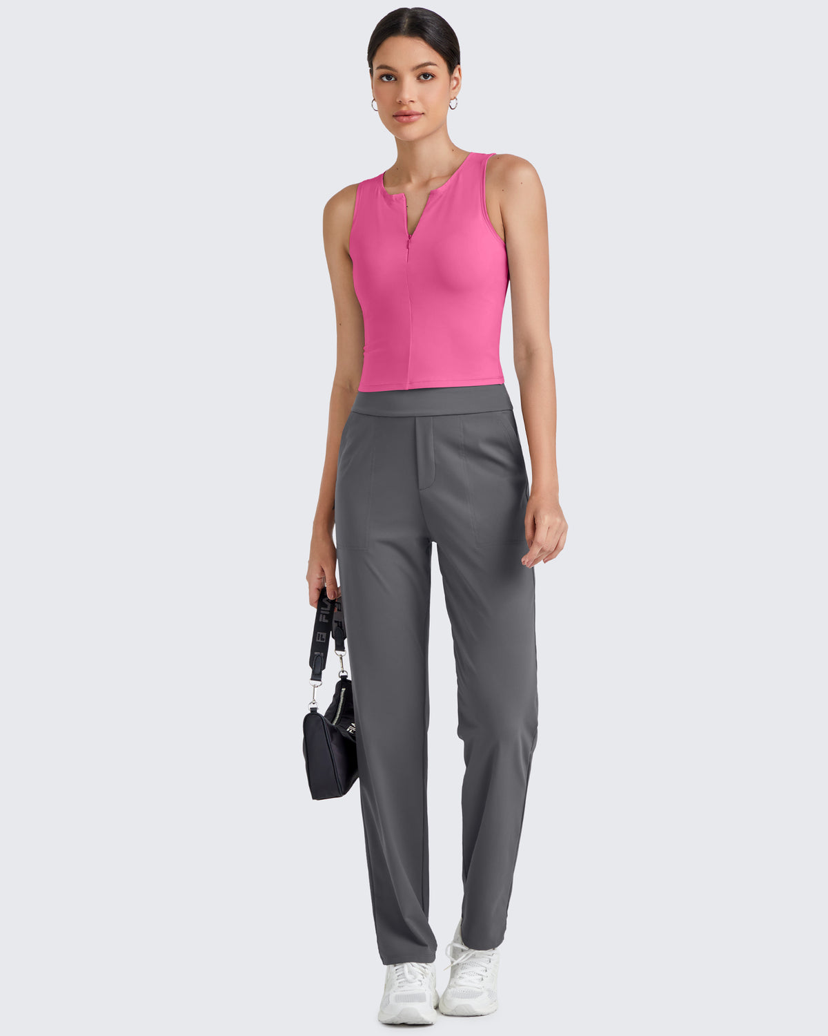 G4Free - BareFeel Half Zip Cropped Workout Tank Tops -GF25L394CA-S