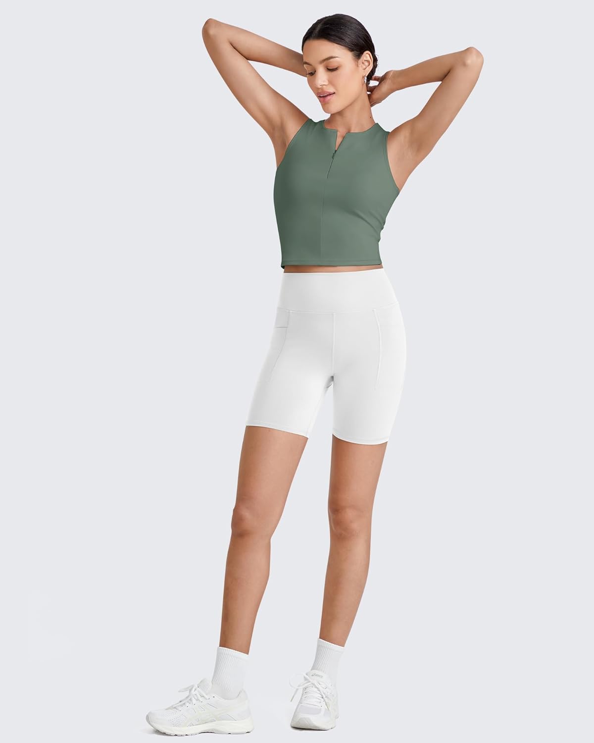 G4Free - BareFeel Half Zip Cropped Workout Tank Tops -GF25L394CA-S-GF25L394CB-M-GF25L394CC-L-GF25L394CD-XL-GF25L394CF-XS