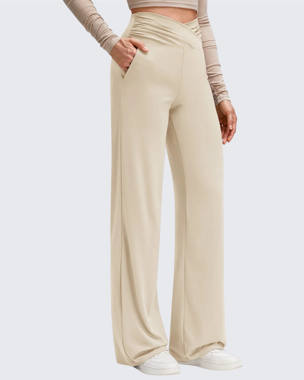 G4Free - BareFeel Side Pleated V Waist Wide Leg Yoga Pants -GF25J596AA-S