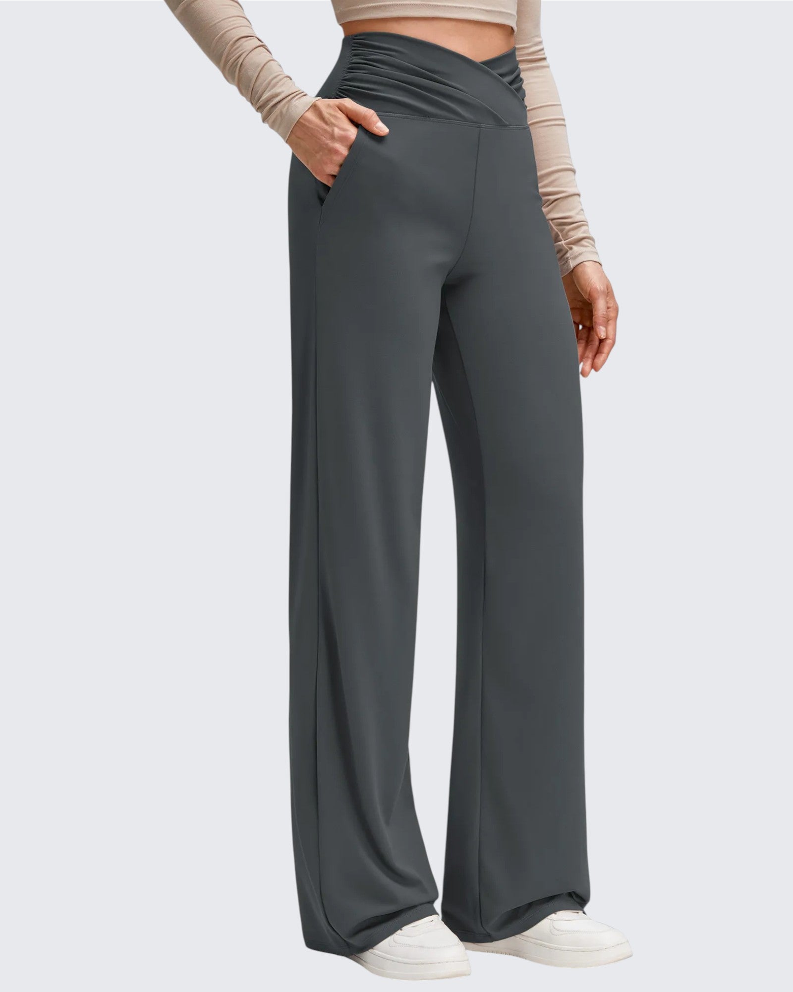 G4Free - BareFeel Side Pleated V Waist Wide Leg Yoga Pants -GF25J596AA-S