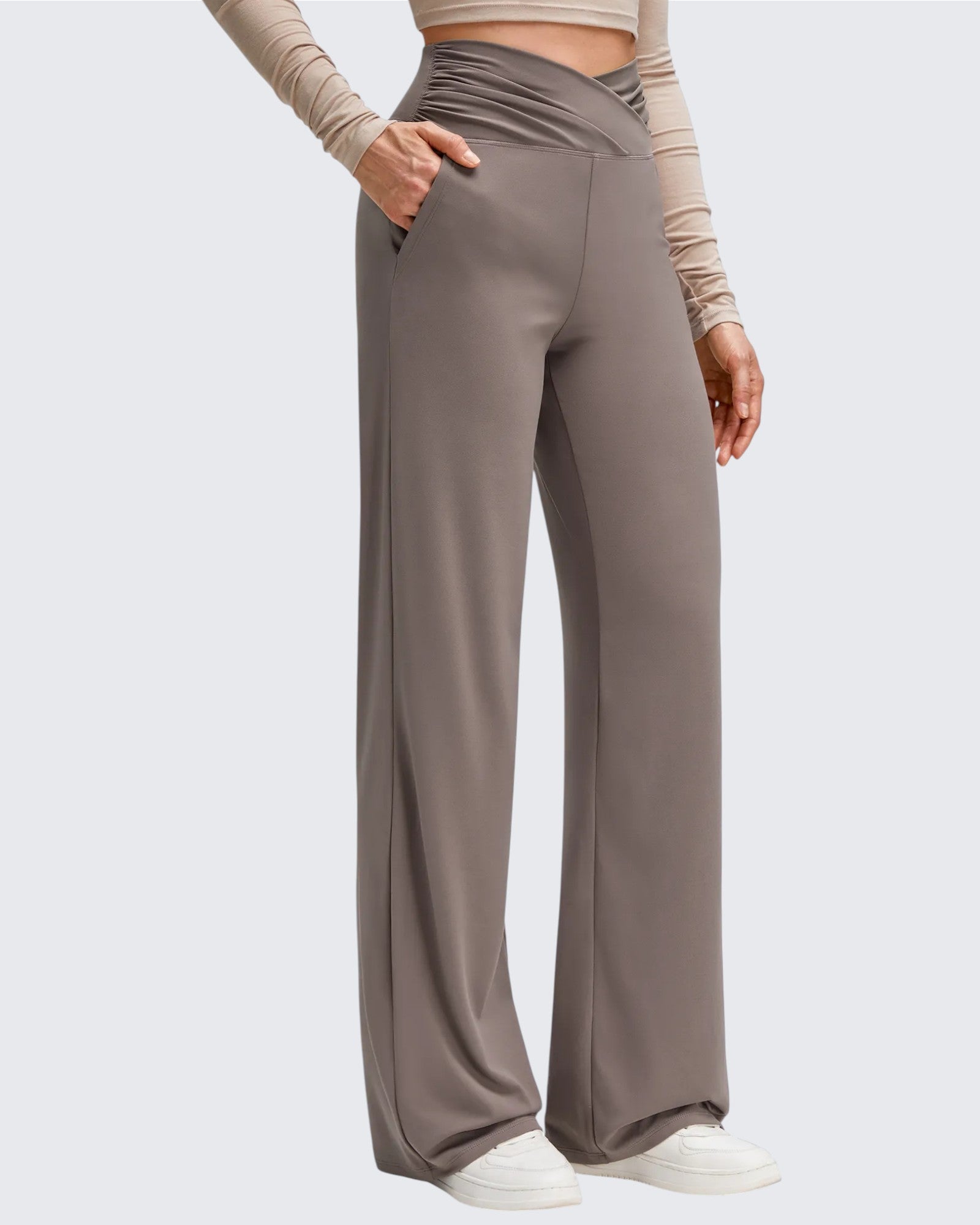 G4Free - BareFeel Side Pleated V Waist Wide Leg Yoga Pants -GF25J596CA-S