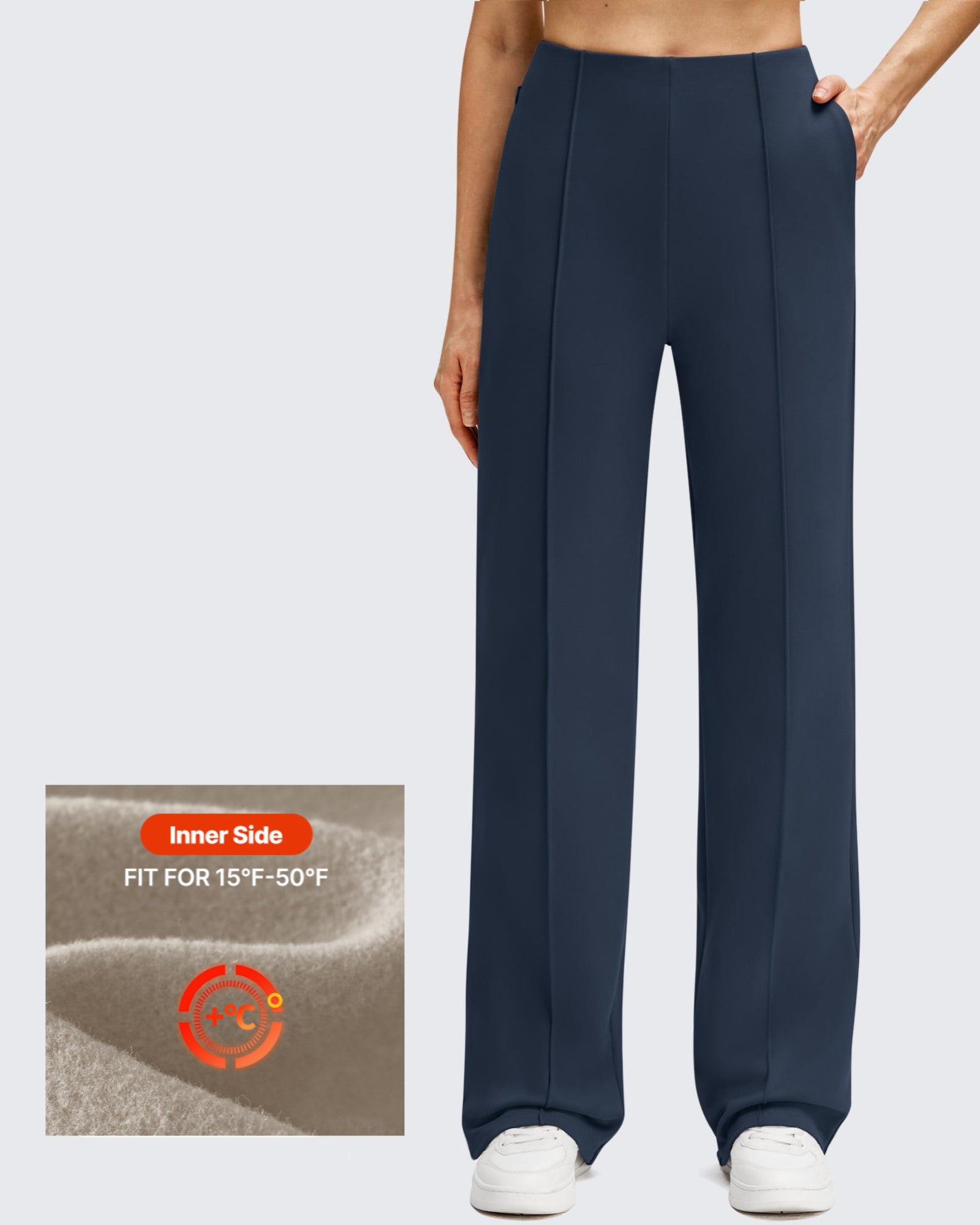 G4Free - Business Front Pleats Wide Leg Fleece Lined Pants -GF25J619AA-S