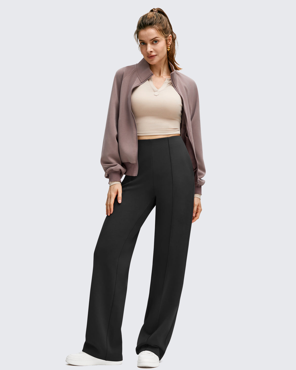 G4Free - Business Front Pleats Wide Leg Fleece Lined Pants -GF25J619AA-S-GF25J620AA-S-GF25J621AA-S-GF25J619AB-M-GF25J620AB-M