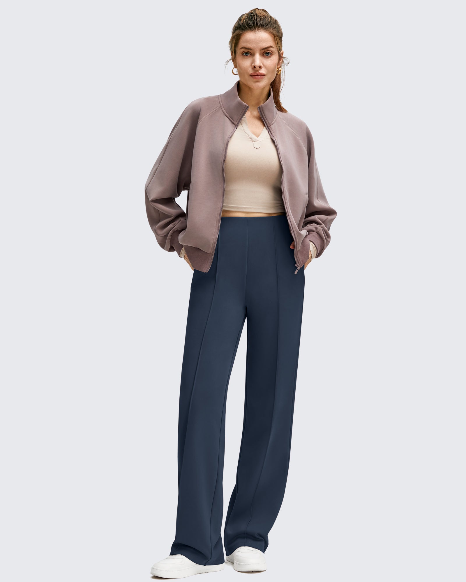 G4Free - Business Front Pleats Wide Leg Fleece Lined Pants -GF25J619AA-S-GF25J620AA-S-GF25J621AA-S-GF25J619AB-M-GF25J620AB-M