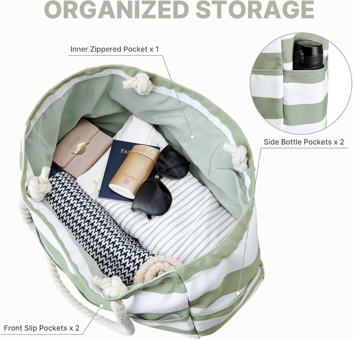 G4Free - Canvas Waterproof Sandproof Large Beach Tote Bags -TN25B597A-TN25B597B-TN25B597C