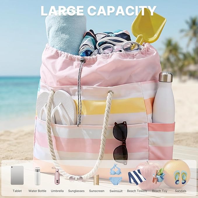 G4Free - Canvas Waterproof Sandproof Large Beach Tote Bags -TN25B597A-TN25B597B-TN25B597C