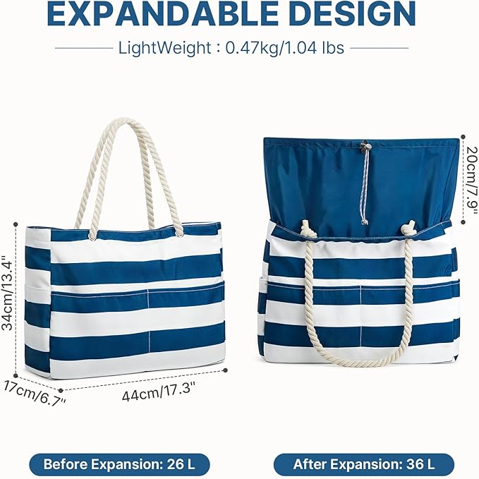 G4Free - Canvas Waterproof Sandproof Large Beach Tote Bags -TN25B597A-TN25B597B-TN25B597C