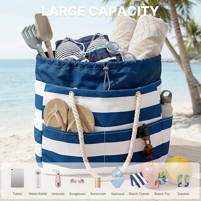 G4Free - Canvas Waterproof Sandproof Large Beach Tote Bags -TN25B597A-TN25B597B-TN25B597C