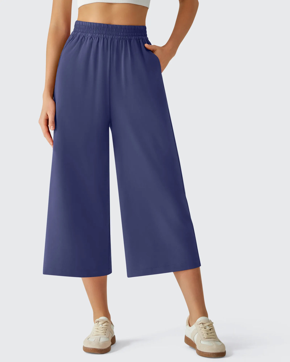 G4Free - Chillwhisp Elastic Waist Flowy Wide Leg Capri Pants 20'' -GF26J866D019A-S-GF26J866D019B-M-GF26J866D019C-L-GF26J866D019D-XL-GF26J866D019E-XXL