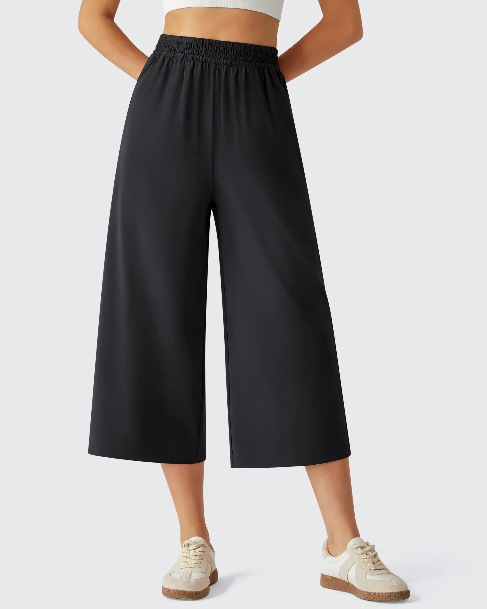 G4Free - Chillwhisp Elastic Waist Flowy Wide Leg Capri Pants 20'' -GF26J866D019A-S-GF26J866D019B-M-GF26J866D019C-L-GF26J866D019D-XL-GF26J866D019E-XXL