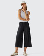 G4Free - Chillwhisp Elastic Waist Flowy Wide Leg Capri Pants 20'' -GF26J866D019A-S-GF26J866D019B-M-GF26J866D019C-L-GF26J866D019D-XL-GF26J866D019E-XXL