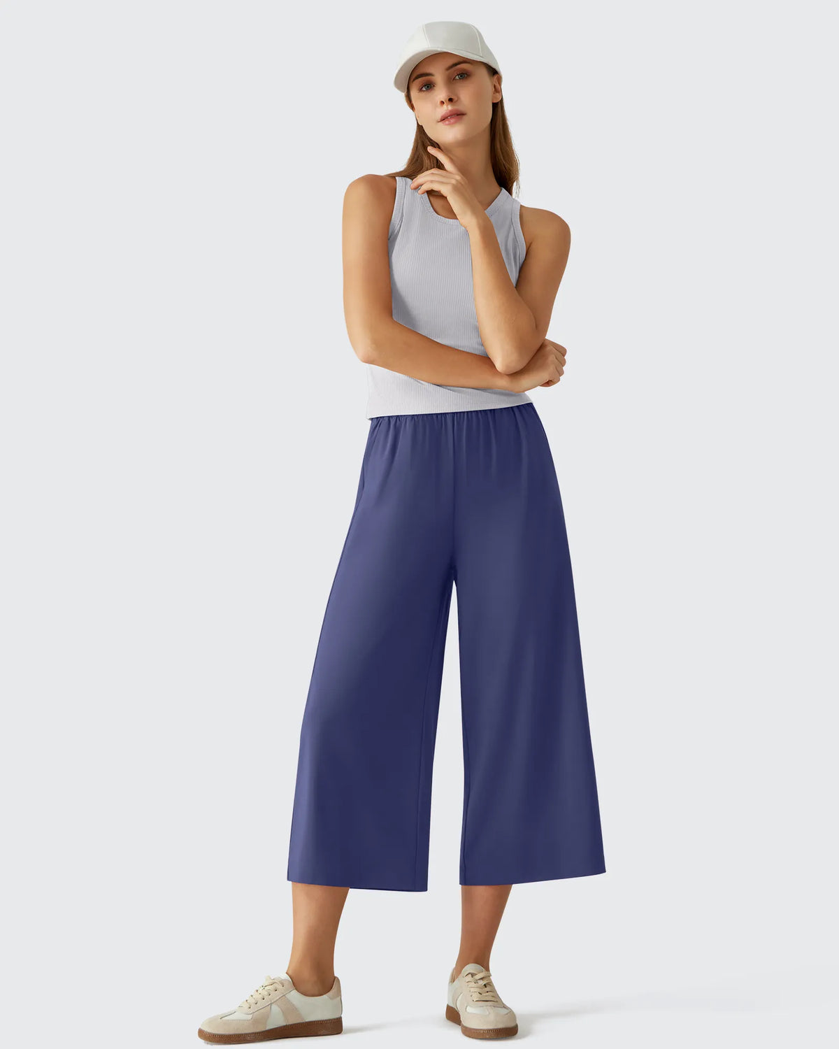 G4Free - Chillwhisp Elastic Waist Flowy Wide Leg Capri Pants 20'' -GF26J866D019A-S-GF26J866D019B-M-GF26J866D019C-L-GF26J866D019D-XL-GF26J866D019E-XXL