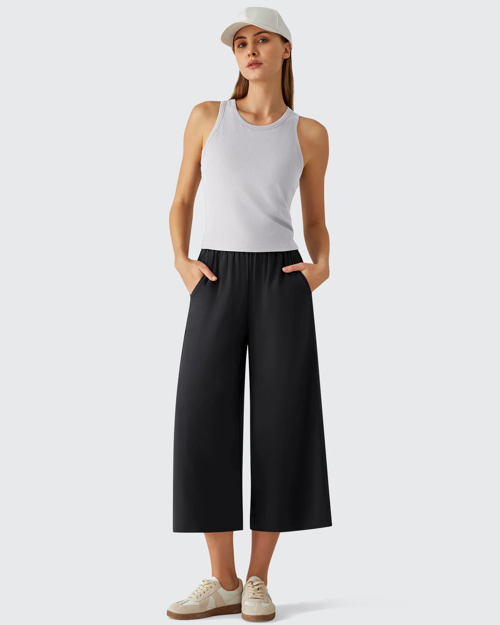 G4Free - Chillwhisp Elastic Waist Flowy Wide Leg Capri Pants 20'' -GF26J866D019A-S-GF26J866D019B-M-GF26J866D019C-L-GF26J866D019D-XL-GF26J866D019E-XXL