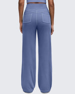 G4Free - EverGoing Contrast Stitch High-Waist Wide Leg Pants -GF25J581AA-S