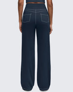 G4Free - EverGoing Contrast Stitch High-Waist Wide Leg Pants -GF25J581AA-S