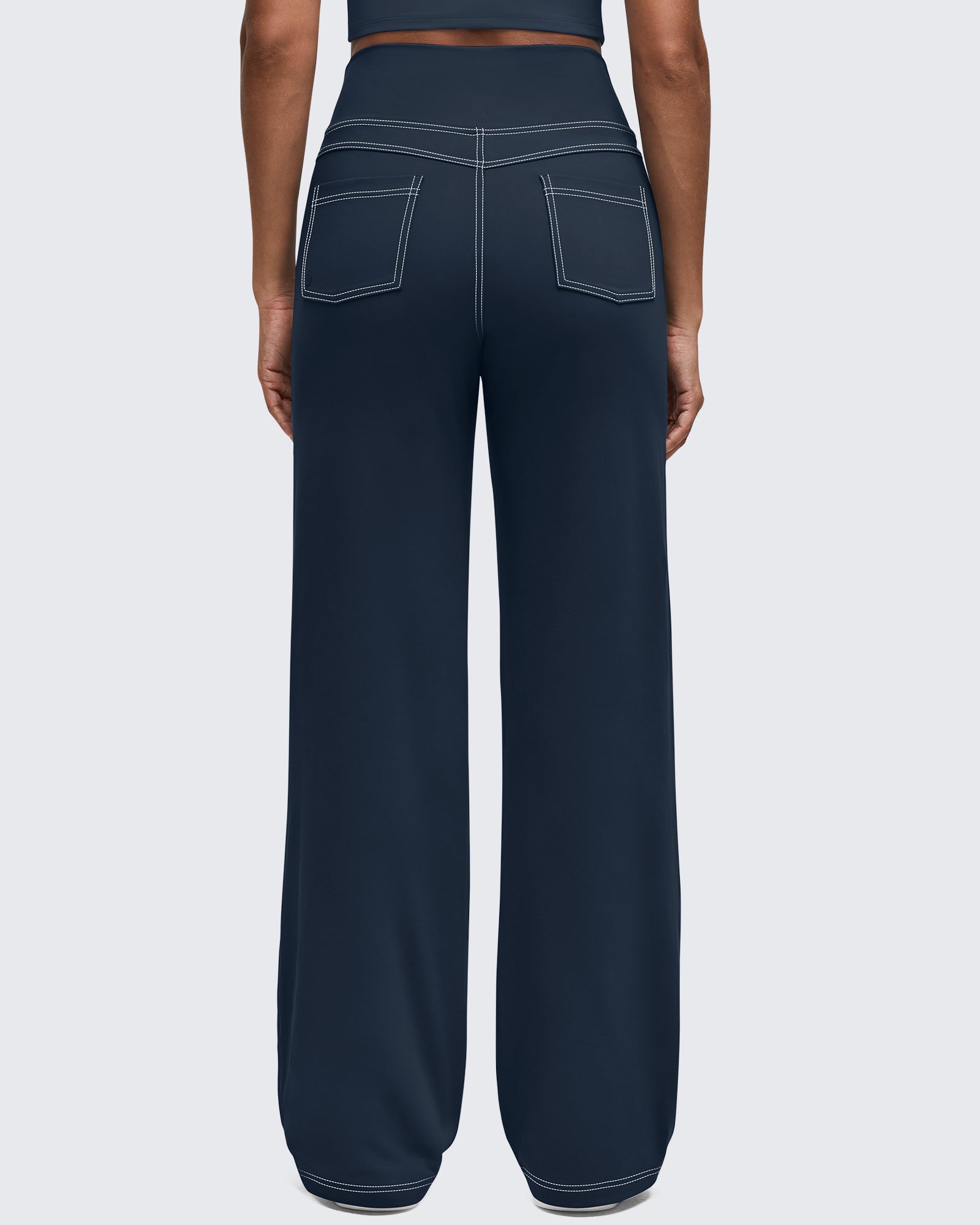 G4Free - EverGoing Contrast Stitch High-Waist Wide Leg Pants -GF25J581AA-S