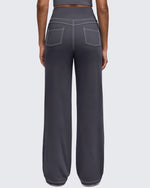 G4Free - EverGoing Contrast Stitch High-Waist Wide Leg Pants -GF25J581CA-S
