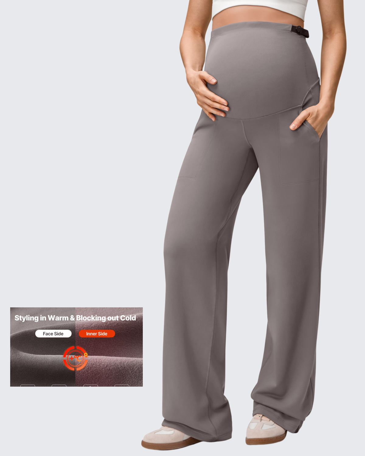 G4Free - EverGoing Fleece Lined Maternity Wide Leg Pants -GF25JY599DF-XS