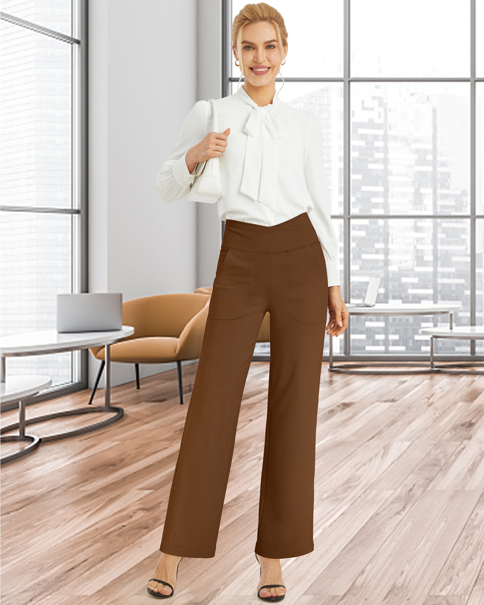 G4Free - EverGoing Wide Leg High-Waist Casual Pants Petite -GF23D170AF-XS
