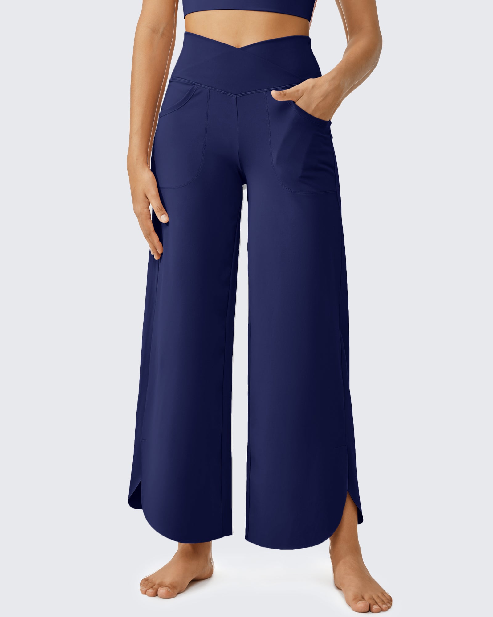 G4Free - EverGoing Wide Leg Cross High-Waist Capri Pants Tall -GF24J196AA-S-GF24J196AB-M-GF24J196AC-L-GF24J196AD-XL-GF24J196AE-XXL