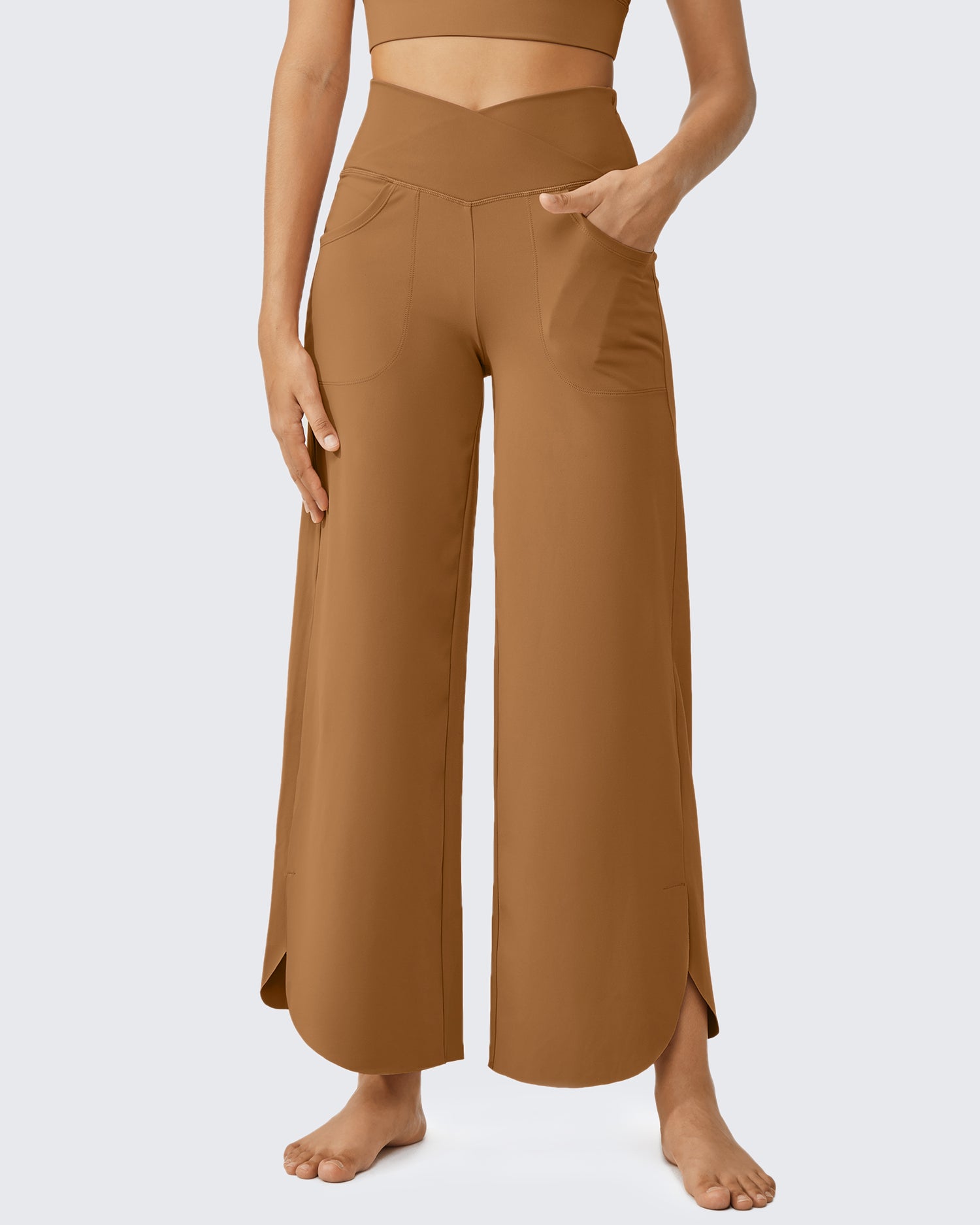 G4Free - EverGoing Wide Leg Cross High-Waist Capri Pants Tall -GF24J196AA-S-GF24J196AB-M-GF24J196AC-L-GF24J196AD-XL-GF24J196AE-XXL