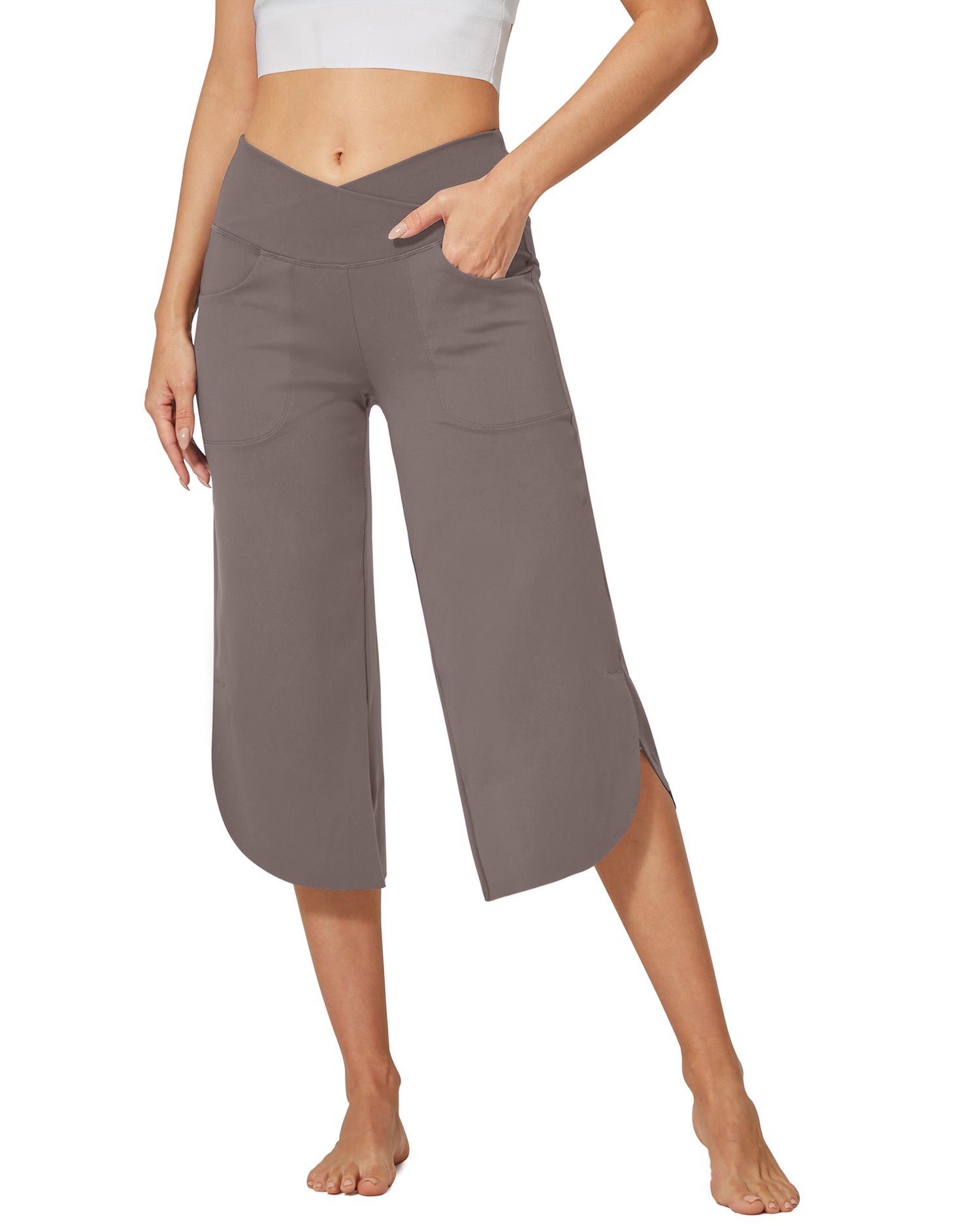 G4Free - EverGoing Wide Leg High-Waist Crossover Capri Pants 21 -GF22J111AF-XS