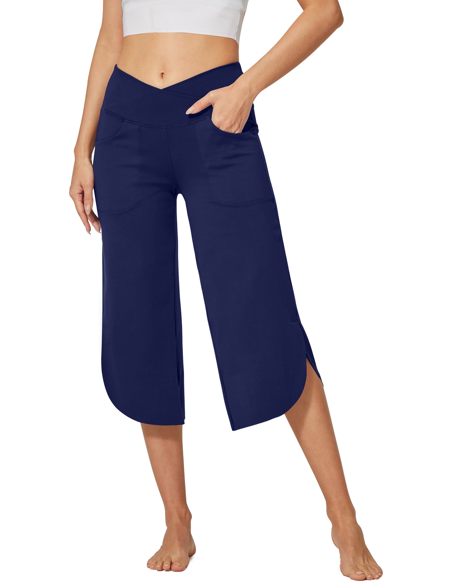 G4Free - EverGoing Wide Leg High-Waist Crossover Capri Pants 21 -GF22J111LF-XS