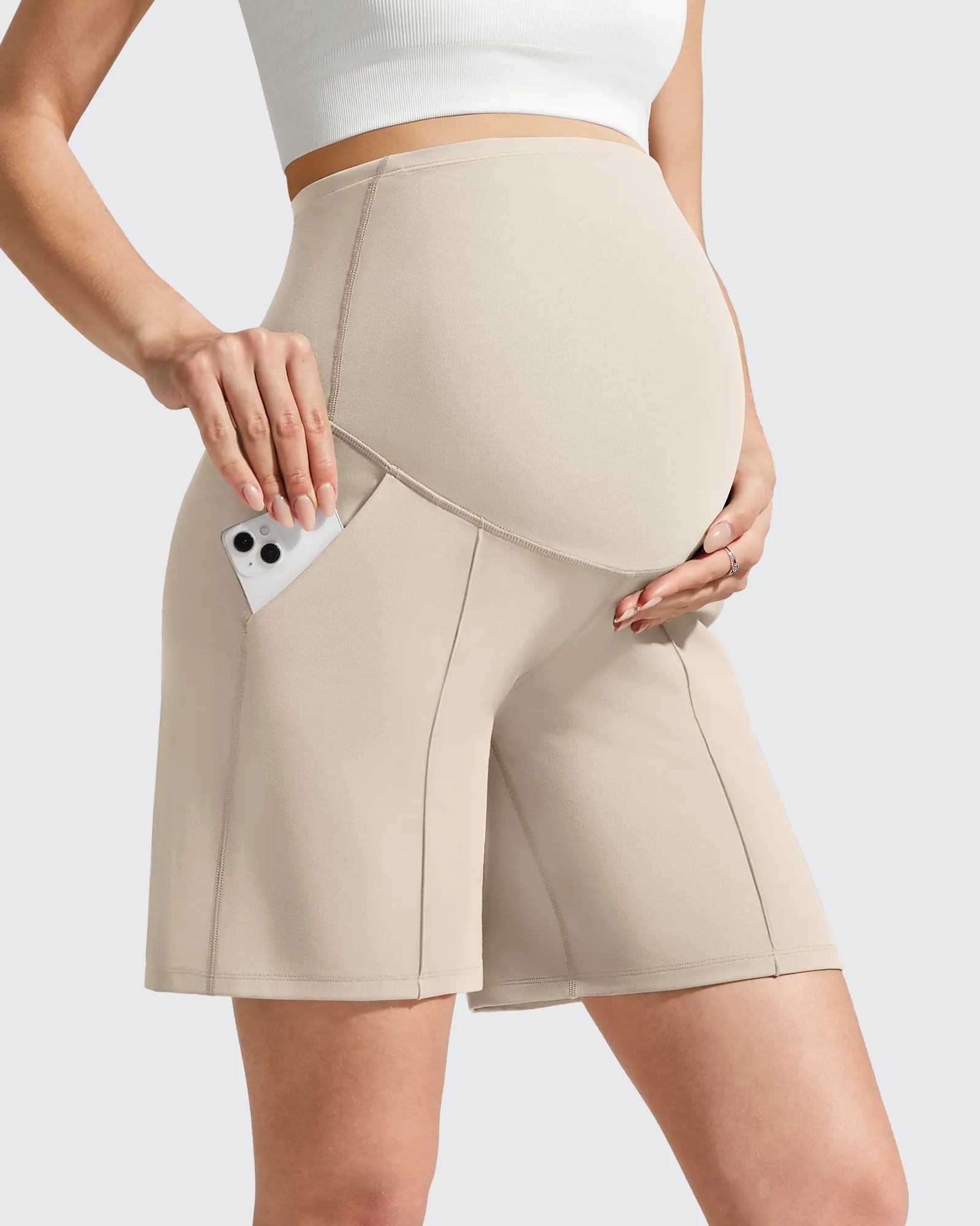G4Free - Evergoing Front Pleats Pockets Maternity Shorts -GF26EY794F001A-S-GF26EY794F001B-M-GF26EY794F001C-L-GF26EY794F001D-XL-GF26EY794F001E-XXL