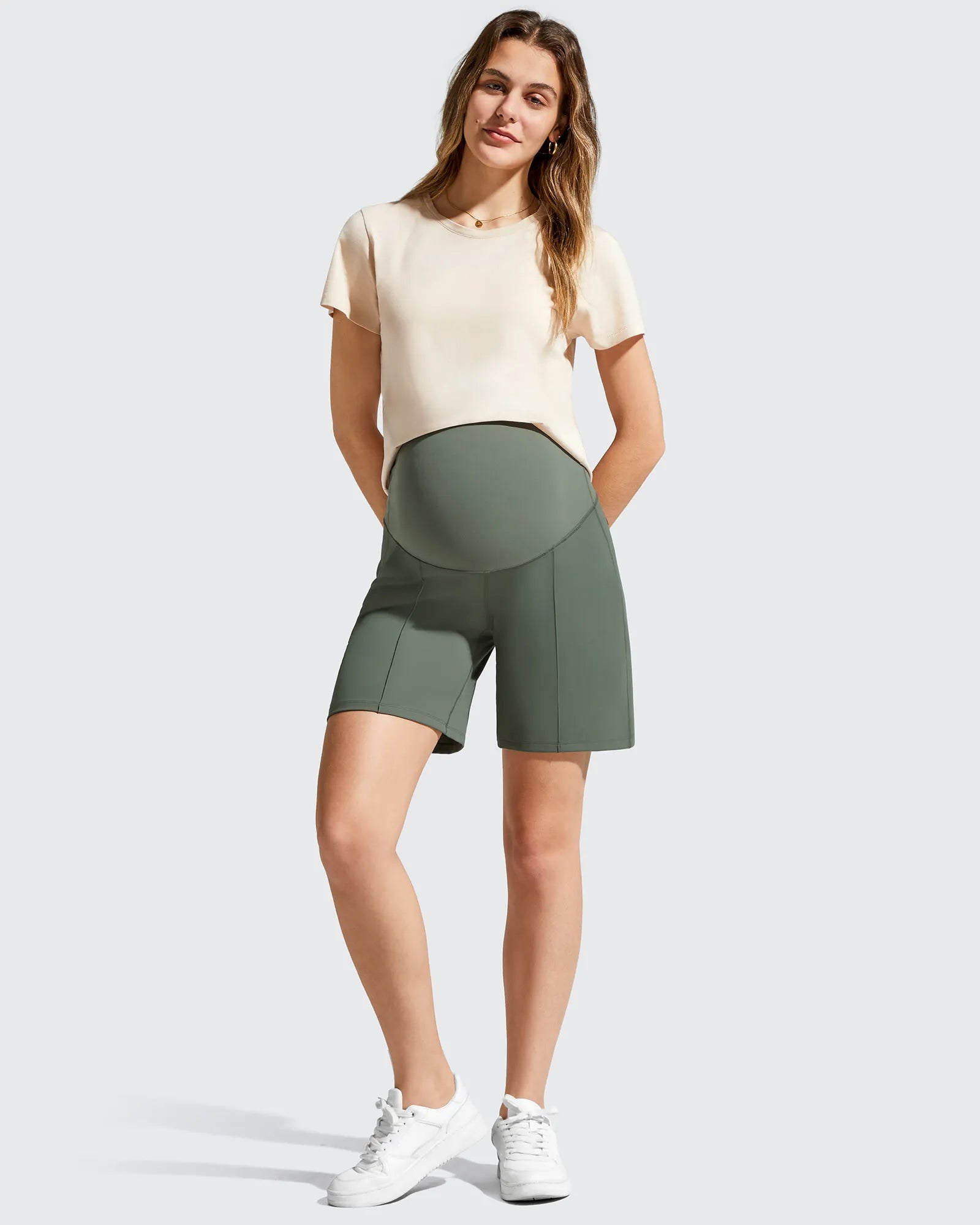 G4Free - Evergoing Front Pleats Pockets Maternity Shorts -GF26EY794F001A-S-GF26EY794F001B-M-GF26EY794F001C-L-GF26EY794F001D-XL-GF26EY794F001E-XXL