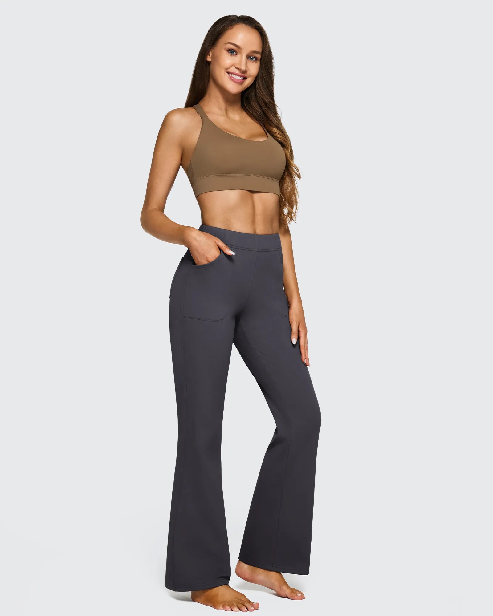 G4Free - Fleece Lined High-Waist Flare Work Pants -GF23A192CA-S